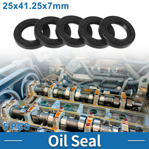 Oil Seal 25x41.25x7mm Rotary Shaft Seal Black Nitrile Rubber 5 Pcs