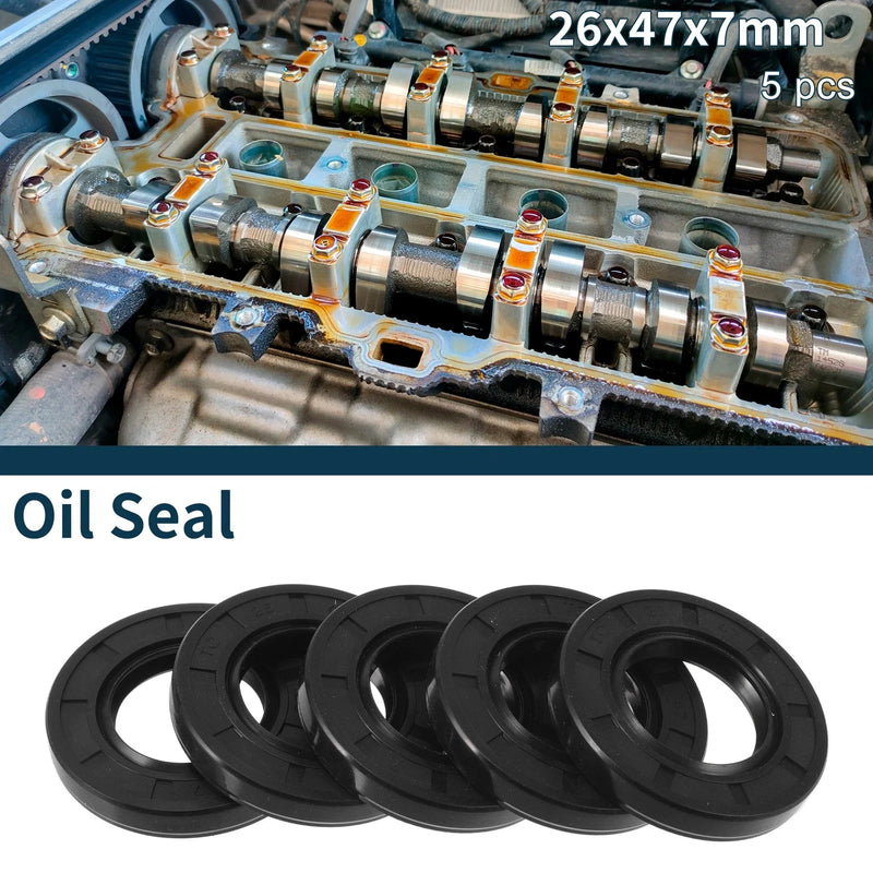 Make Model Oil Seal 26x47x7mm 5Pcs NBR Rubber Rotary Shaft Seal
