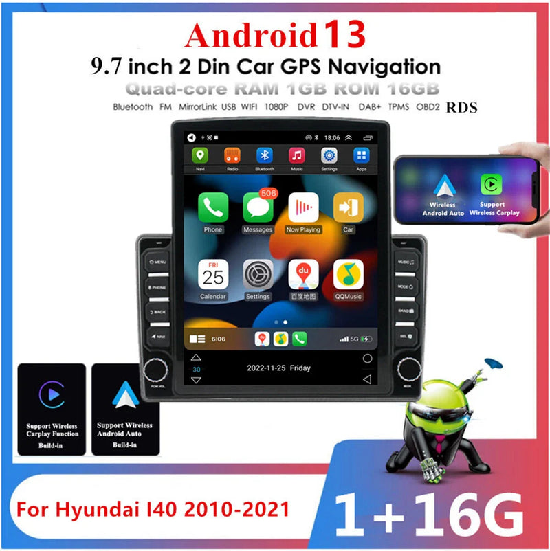 Hyundai I40 (2010-2021) Wireless Carplay 9.7" Vertical Car Stereo Radio GPS