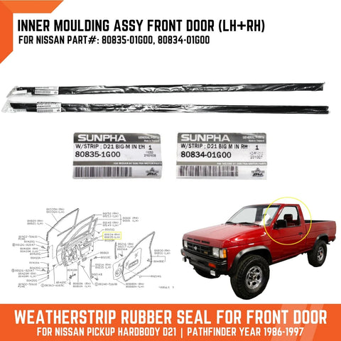 Nissan Navara D21 Inner FR Door Glass Weatherstrip Rubber Seal (86-97)