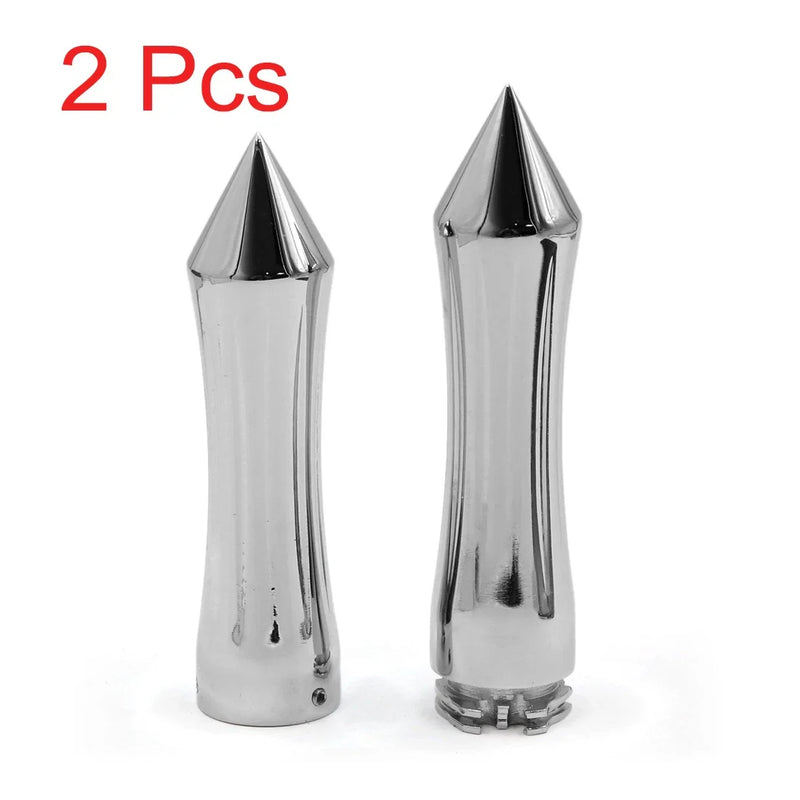 2 x Silver Tone Chrome Metal Sharp End Motorcycle Throttle Hand Handlebar Grip