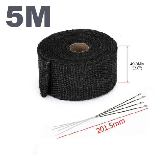 Motorcycle Fiberglass Tape & Stainless Ties 5m Exhaust Heat Wrap Roll