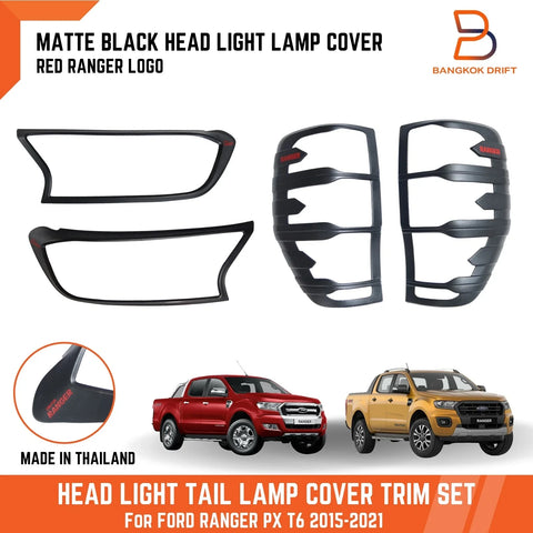 Ford Ranger T6 Matte Black Headlight Taillight Covers Trim (2015-2021)
