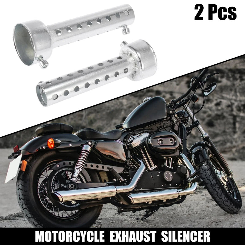 All Models 2x 45mm Motorcycle Exhaust Silencer Muffler Pipe Silver Tone