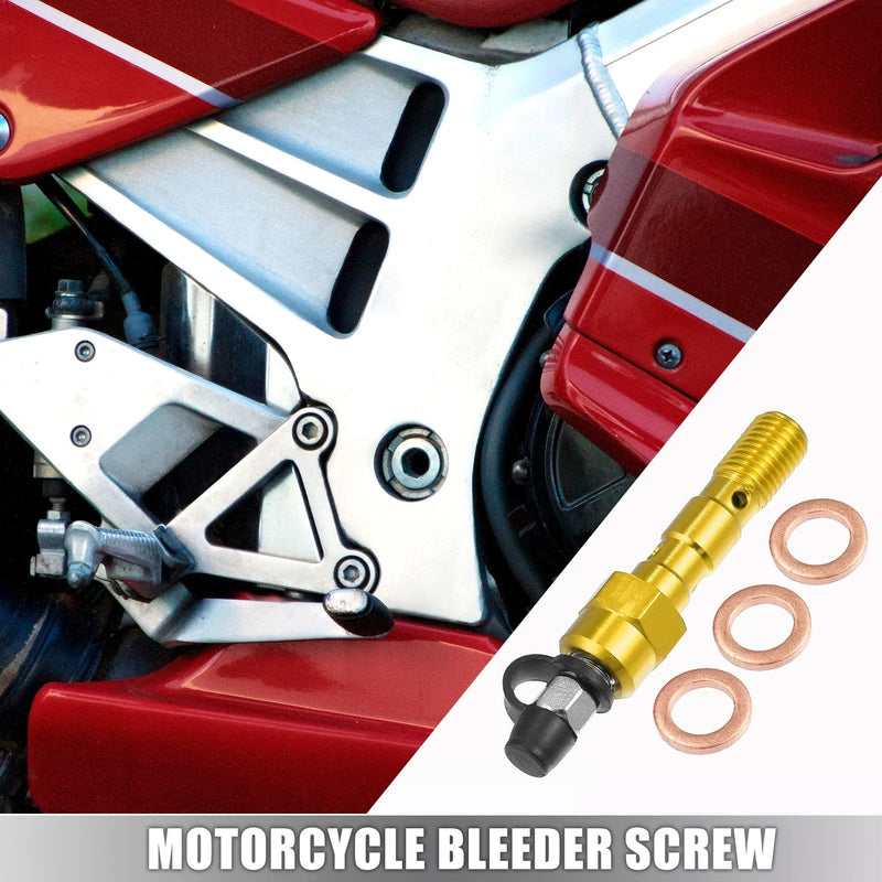 Motorcycle Set M10x1.25 Master Cylinder Bleeder Screw Cap Washer Gold Tone