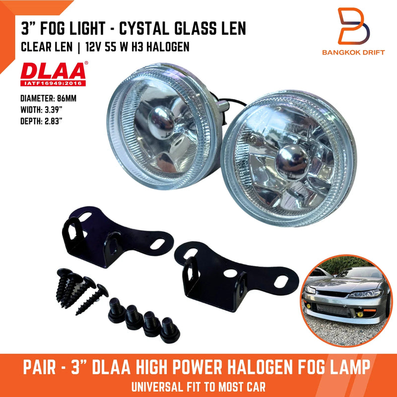 Universal Bumper Lamp H3 12V 55W 3" Clear Glass Lens Fog Light