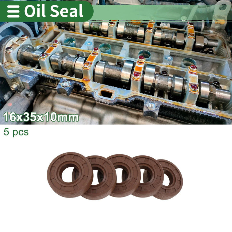Oil Seal 16x35x10mm FKM Rubber High Pressure Brown 5 Pcs