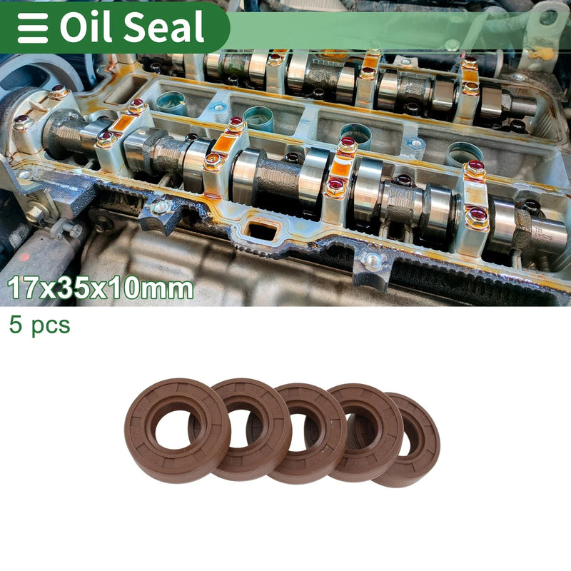 Oil Seal 17x35x10mm FKM Rubber High Pressure Brown 5 Pcs
