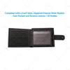 Black Bi-Fold Men's Wallet Cowhide Leather Card Slots Coin Pocket