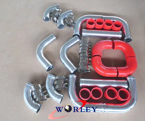 Car 2.25" Red Aluminum Universal Intercooler Turbo Piping