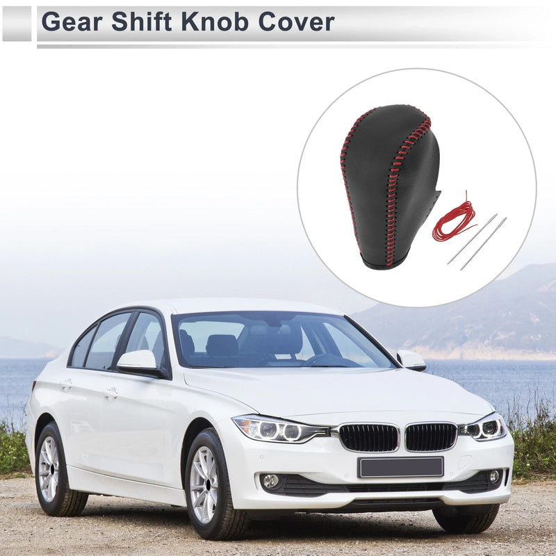 BMW 3 Series Black Red Faux Leather Gear Shift Knob Cover (2004-2012)