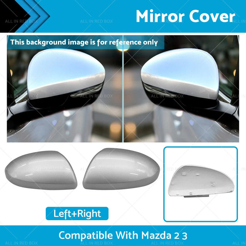 MAZDA 2 3 Silver Left & Right Side Mirror Cover Caps (2009-2013)