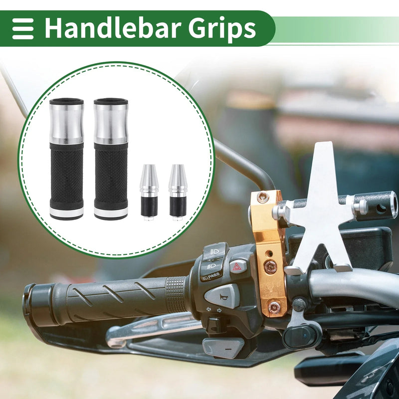 Motorcycle Grip Set 7/8" 22mm Hand Grips Rubber Silver Tone