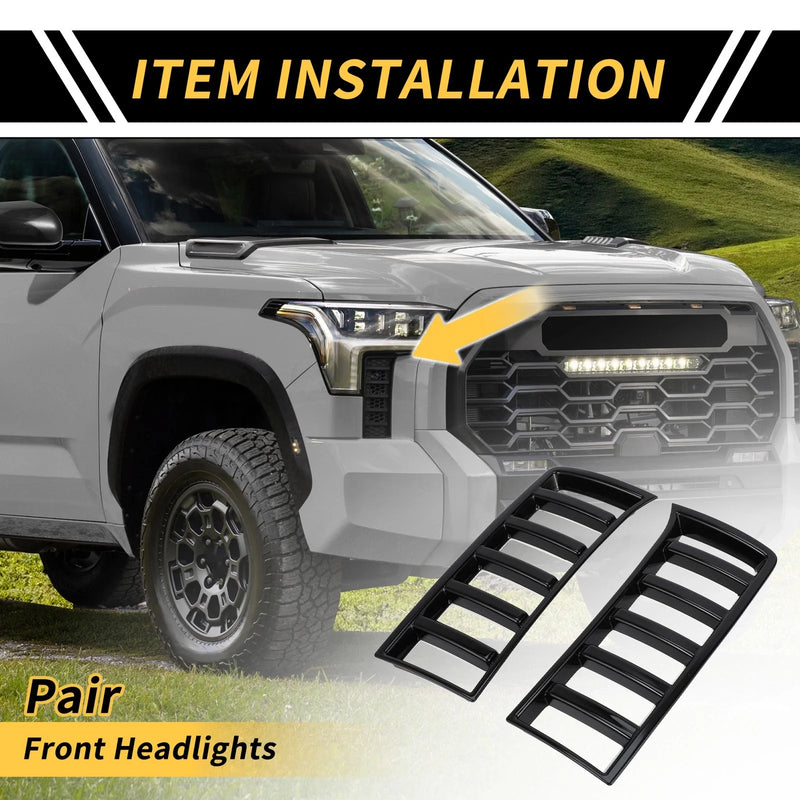 Toyota Tundra Set Front Headlights Grille Vent Cover Trim (2022–2024)