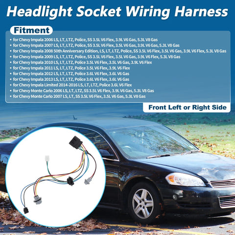 Chevrolet Impala Monte Carlo Head Light Bulb Socket Wiring Harness