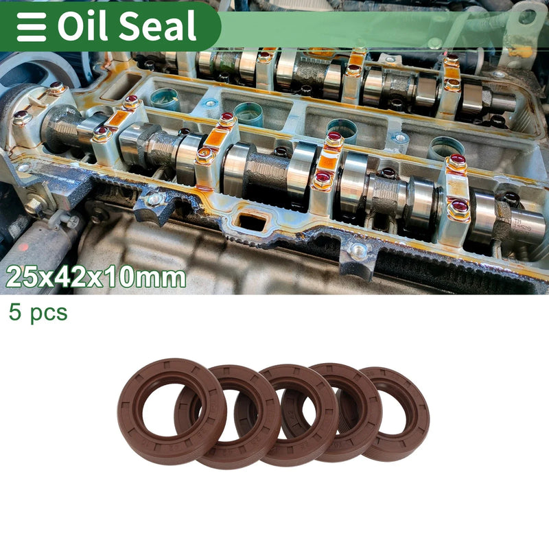 Make Model Oil Seal 25x42x10mm FKM Rubber High Pressure Brown 5 Pcs