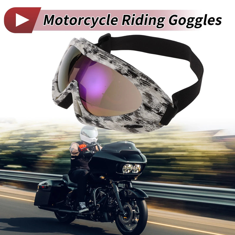 1 Pc Motorcycle Goggles Blue Purple Lens Black White Frame PC TPU