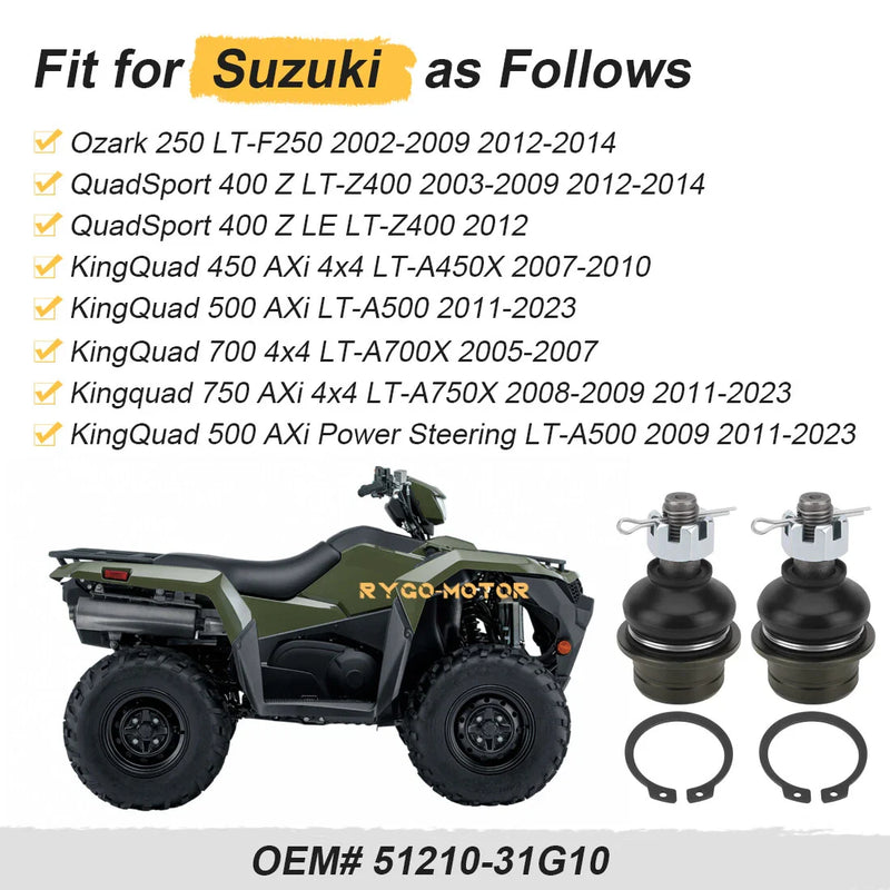 Suzuki Quadsport 400 LT-Z400 2 x Upper Ball Joints (2003–2009 2012–2014)