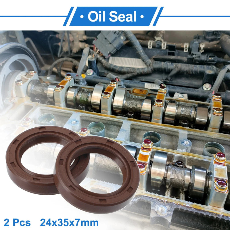Oil Seal Rotary Shaft Seal FKM Rubber 24x35x7mm Brown 2 pcs
