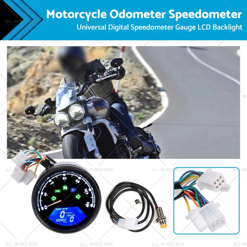 Digital Motorcycle Odometer Speedometer Tachometer Gauge LCD Universal