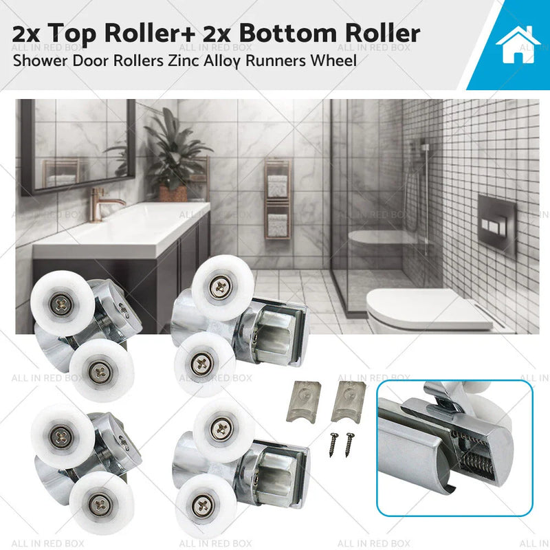 Various Models 4 x Zinc Alloy Shower Door Rollers Twin 23mm