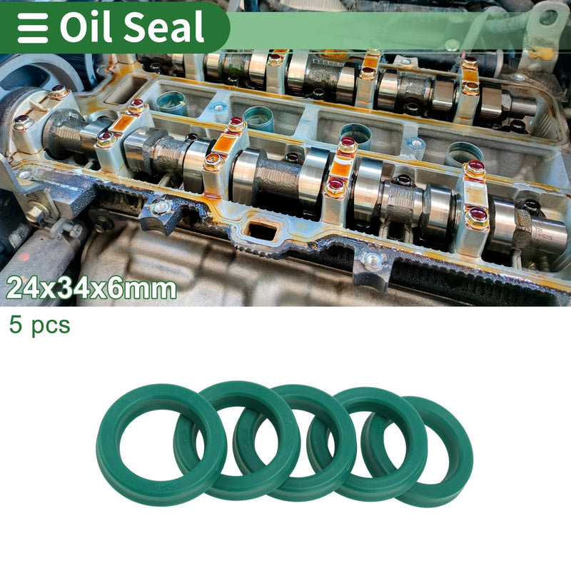 Oil Seal 24x34x6mm TPU Rotary Shaft Seal Green 5 Pcs