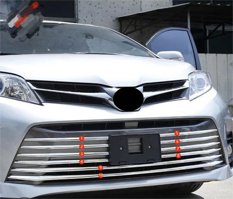 Toyota Sienna (2018-2020) 10 x pcs Chrome Front Lower Grille Stripe Cover Trim