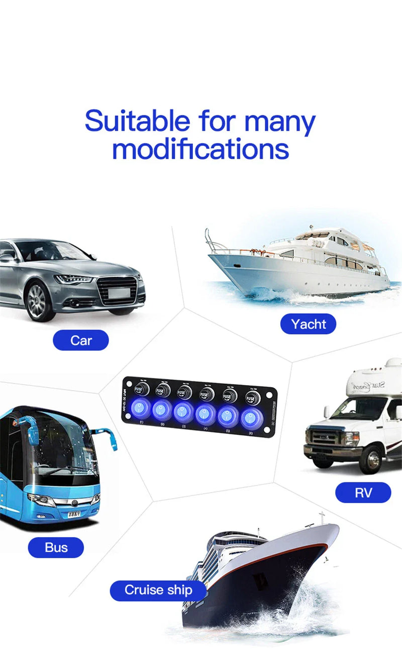 Car Motorhome RV DC12V Blue LED Multi Port Socket Toggle Switch