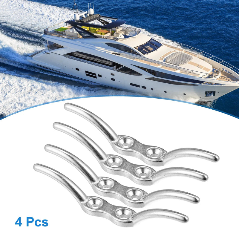 Marine Ship Cleat Hook / 4Pcs 4 Inch / Stainless Steel Flagpole Boat Deck Cleats