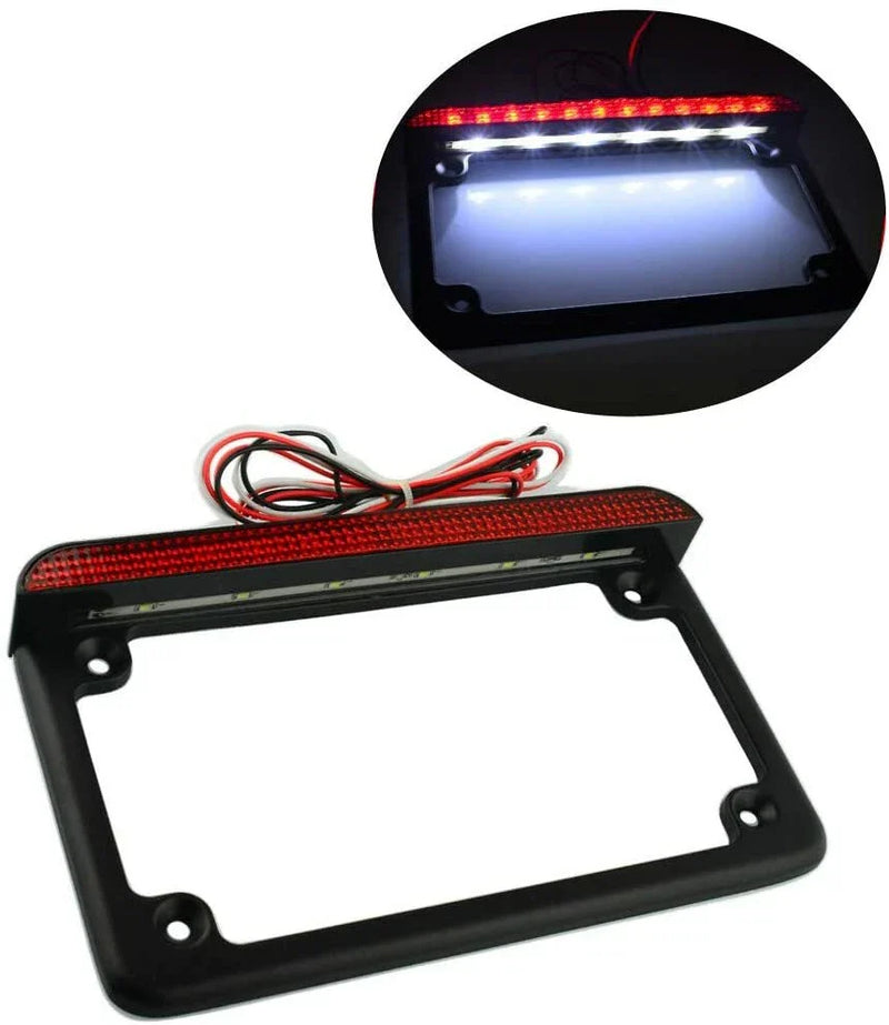 Universal Motorcycle 6" LED License Plate Frame with Tail Brake Light