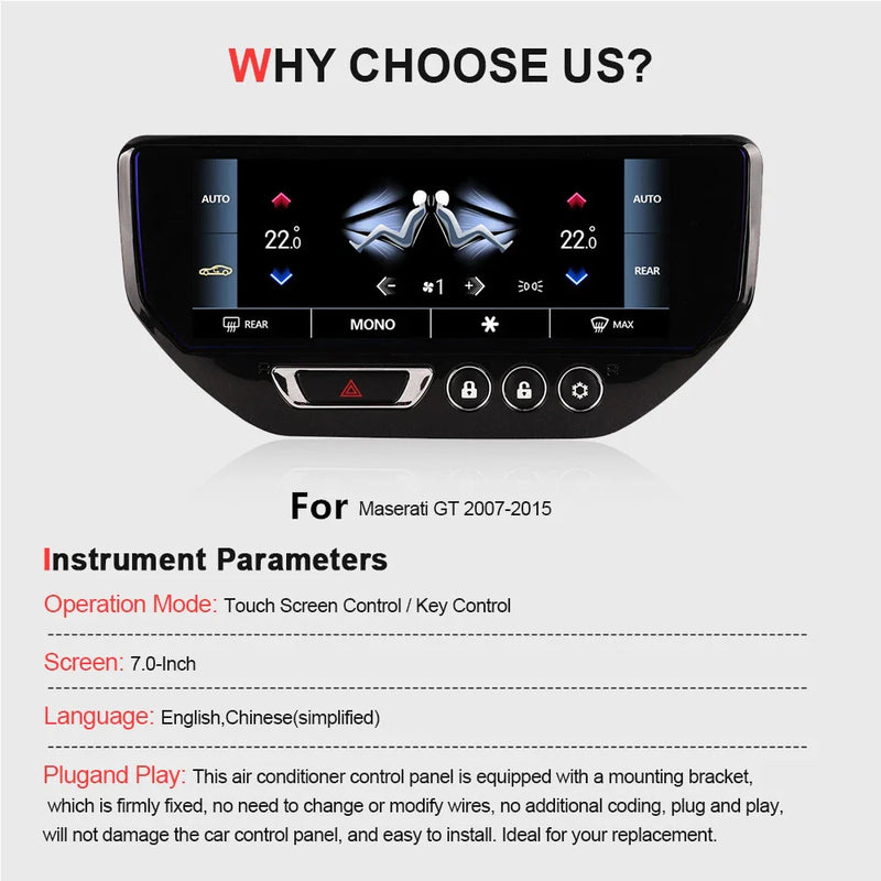 Maserati GT 7" Climate Screen AC Control Panel (2007-2015)