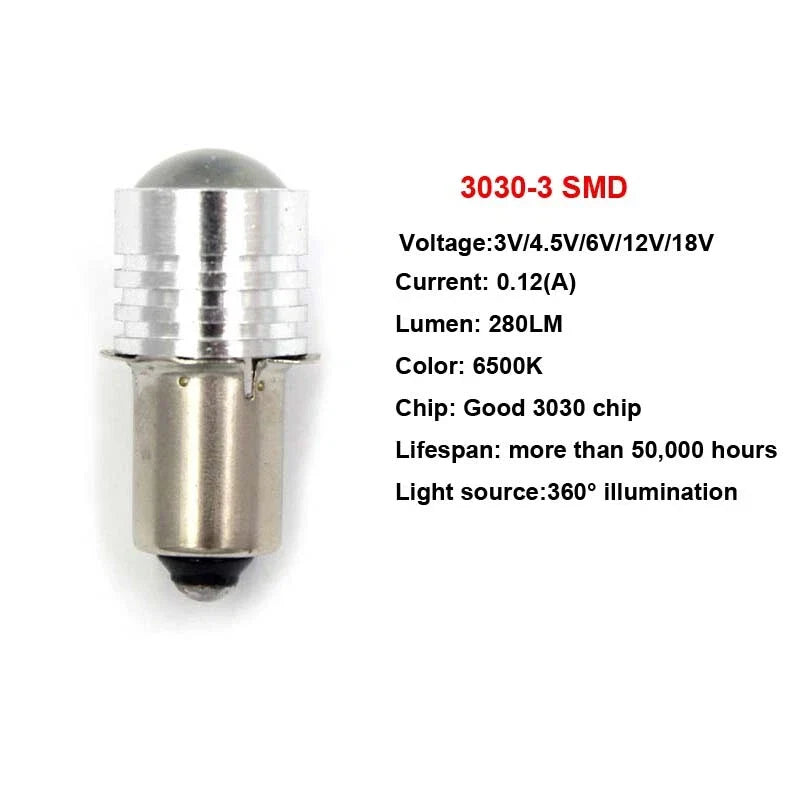P13.5S 3SMD 3030 Led Flashlight Torch Bulb Light Lamp White 3V 4.5V 6V 12V 18V