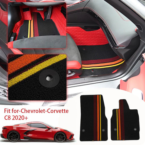 Corvette C8 Black Tricolor Anti-Slip PVC Carpeted Floor Mats (2020-2025)