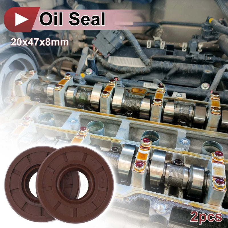 Oil Seal 20x47x8mm 2 x Seal Ring Rotary Shaft FKM Brown