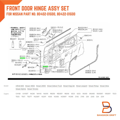 Nissan Navara D21 4 x Front Door Hinges (1986-1997)