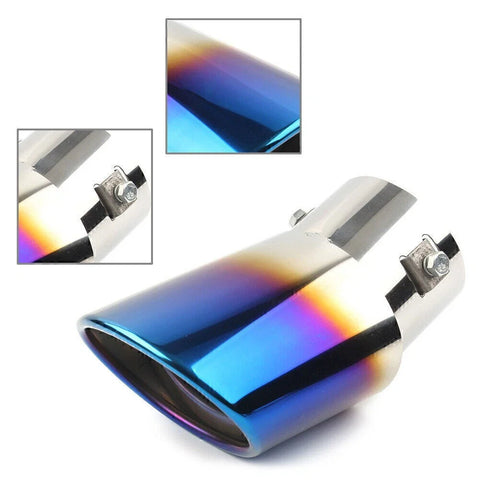 Car Stainless Steel Blue Curved Round Tail Muffler Tip