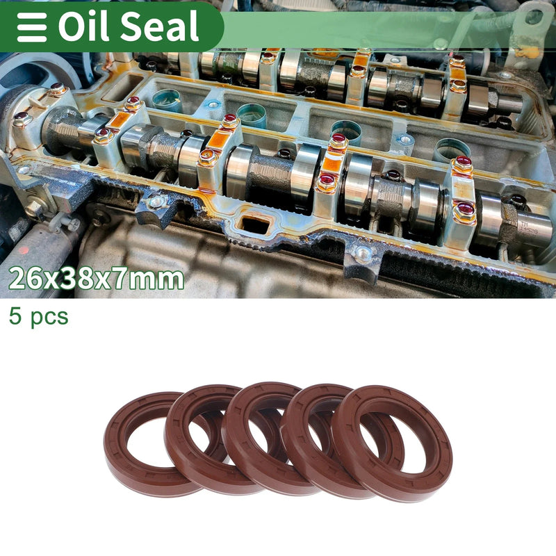 Oil Seal 26x38x7mm 5 Pcs Rotary Shaft Seal FKM Rubber Brown