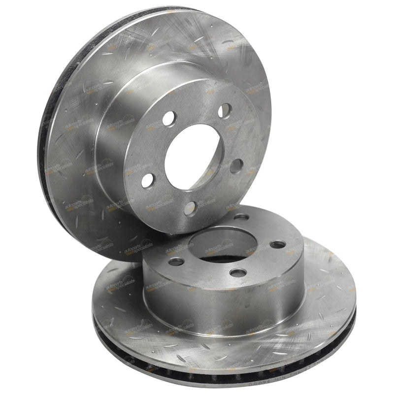 Jeep Wrangler TJ Front Drilled Slotted Rotors + Brake Pads (1996 - 1999)