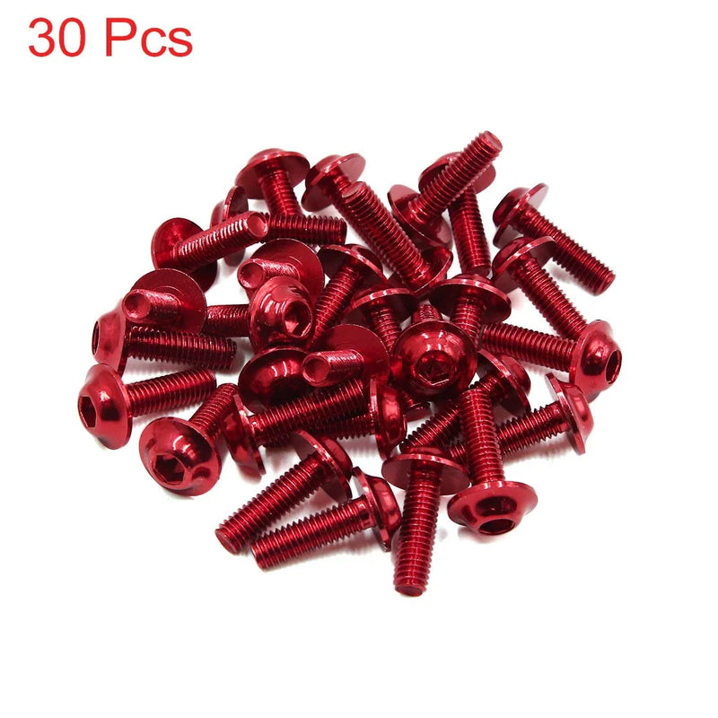 30pcs Universal Red M6 x 20mm Motorcycle Metal Fairing Hexagon Bolts Screws