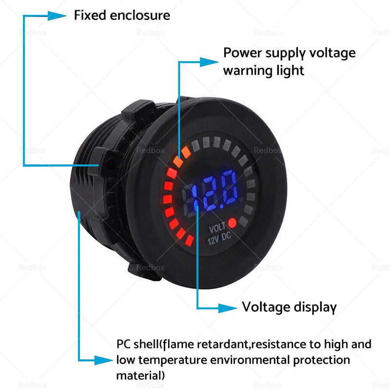 Car Boat Marine Gauge LED Battery Volt Meter Monitor 12V