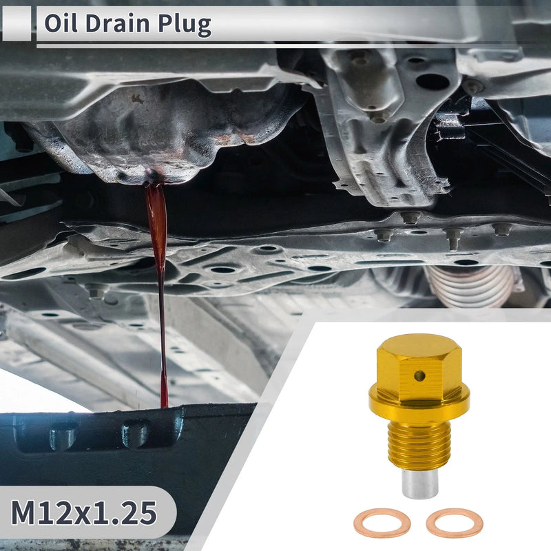 Car, Motorcycle, Boat - Gold Tone M12x1.25 Engine Oil Drain Plug W/ Gasket