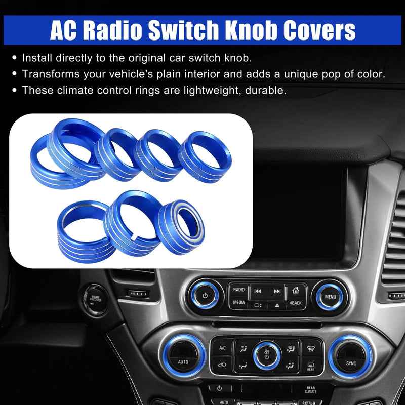 Chevy Silverado / GMC Sierra 8 x Blue AC Radio Knob Covers (2014-2018)