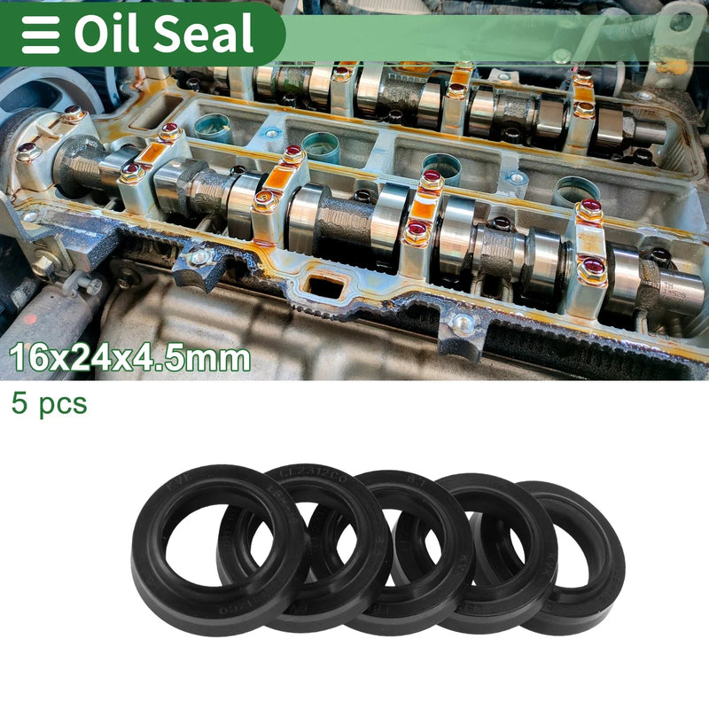 Oil Seal 16x24x4.5mm NBR Black 5 Pcs