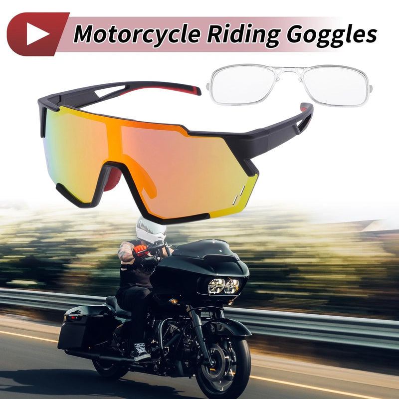 Motorcycle Goggles Red Lens Black Frame PC Cycling Sunglasses