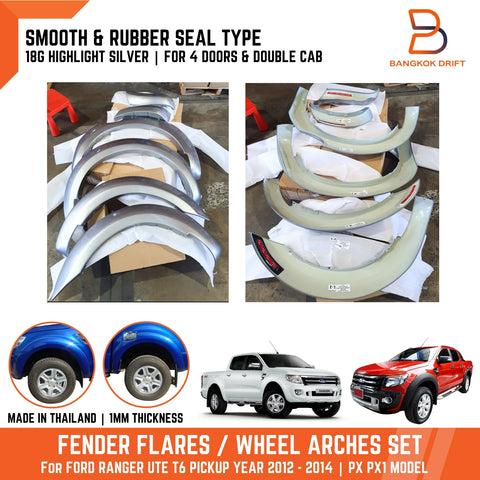 Ford Ranger Ute T6 PX 18G Silver Fender Flares (2012-2015)