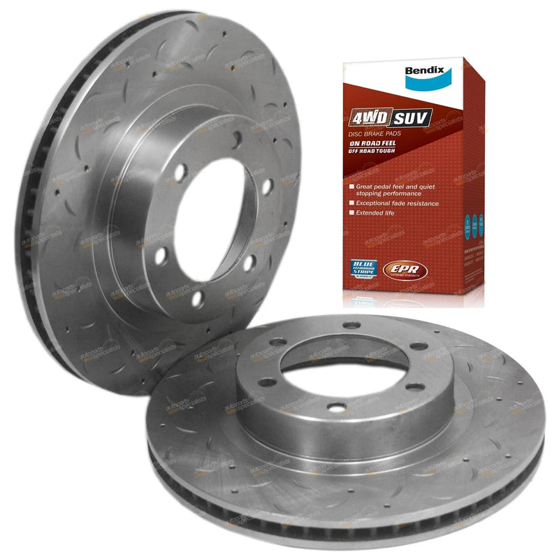 Toyota Prado Front Slotted Disc Brake Rotors + Pads (1996-2002)