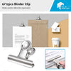 Stainless Steel Bulldog Paper Clips 75mm - 6 x Office Binder Clamps
