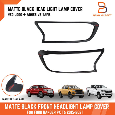 Ford Ranger Matte Black Red Logo Headlight Lamp Cover Trim (2015-2021)