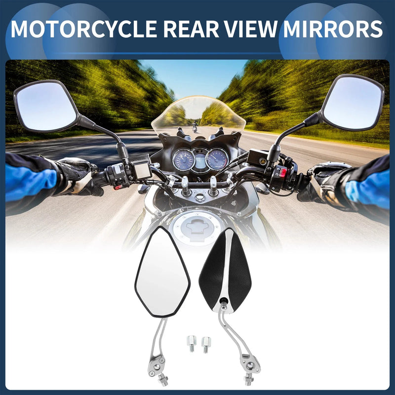 Motorcycle M8 / M10 Black White Silver Tone 2 x Rear View Mirrors