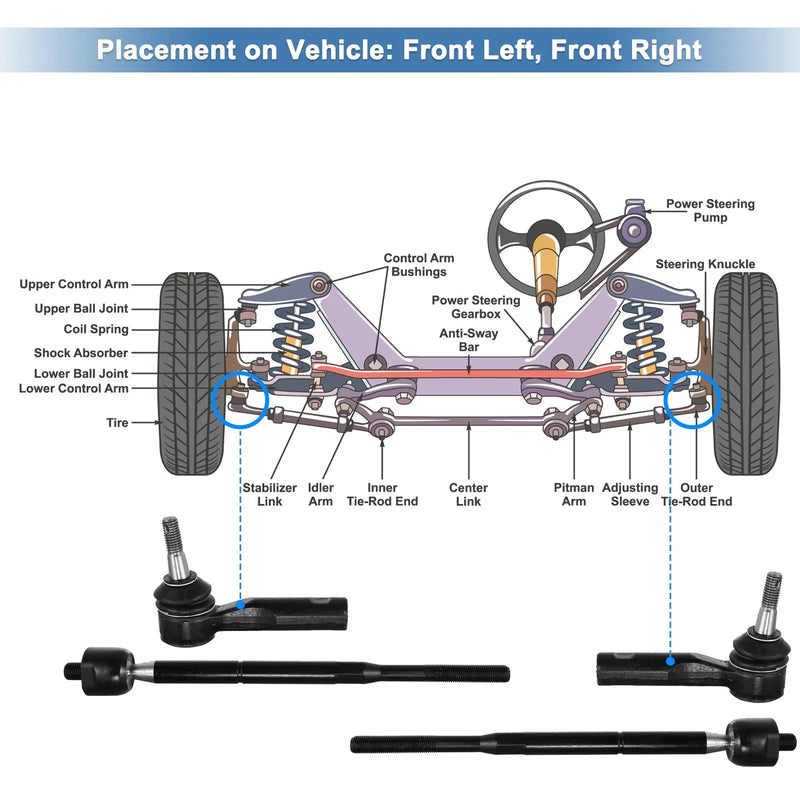 Chevrolet Pontiac 4 x Front Inner & Outer Tie Rod End